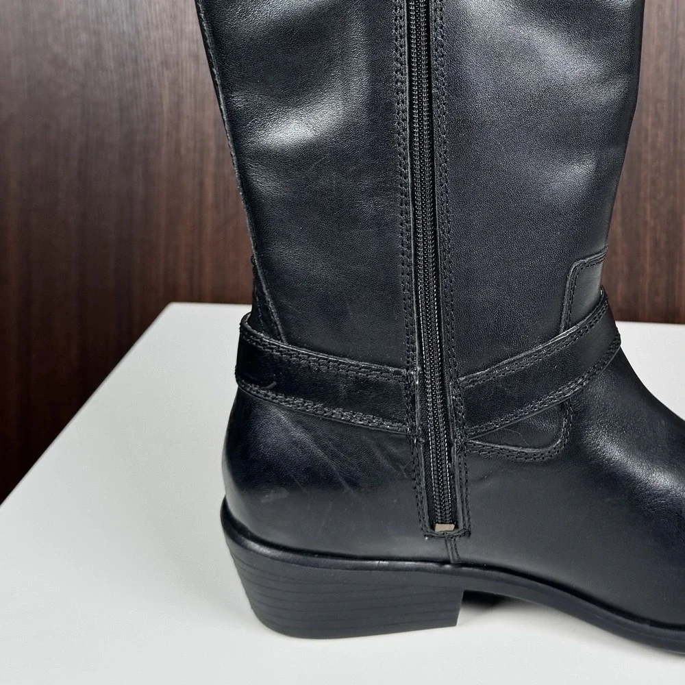 Frye Boots Girls Black Brown Leather Melissa 2 Tone Harness Zip Riding Youth 3.5